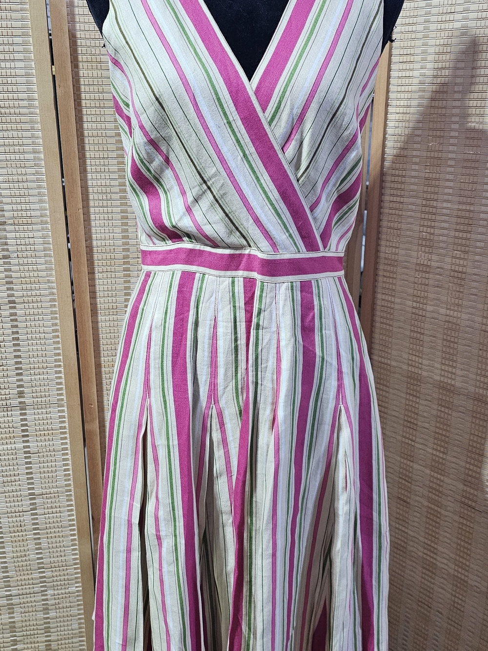 Adrianna Papell Pink White Green Striped Midi Dress